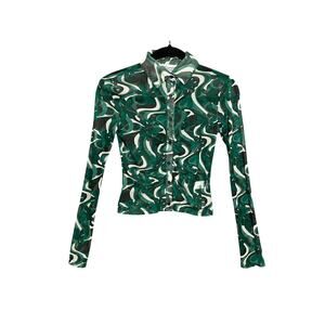 Lavender Moon Sheer Floral & Funky Swirl Button Up Shirt Size XS Whimsigoth Y2K